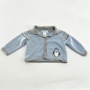 Janie and Jack Baby Boys Blue Penguin Cardigan Sweater 3-6 Months